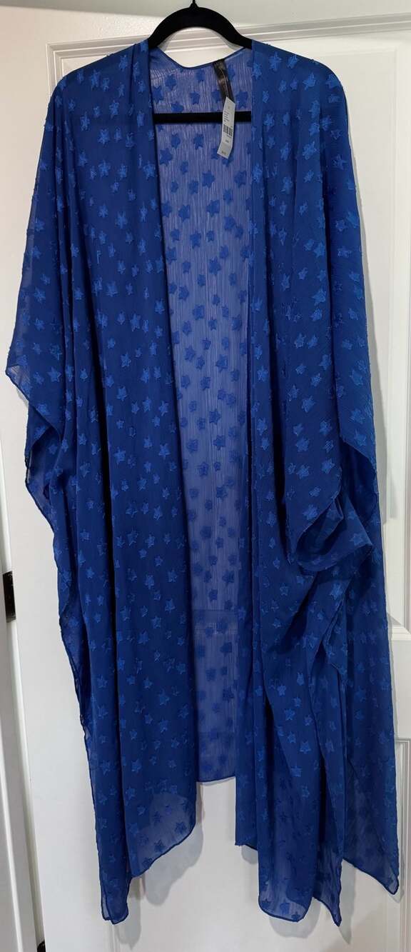 Lane Bryant Kimono Size 22/28 Blue Star Sheer Cover Up